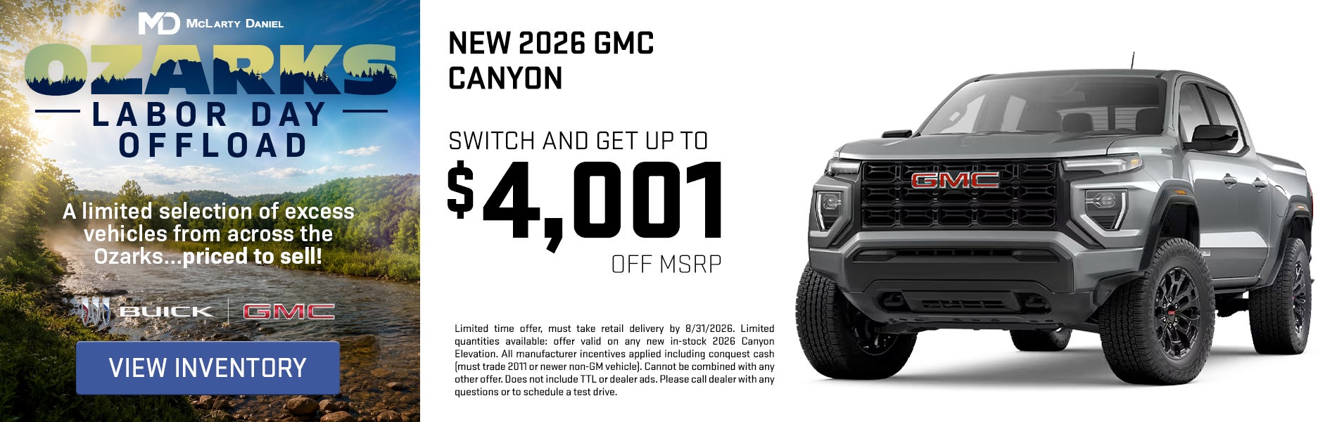 Switch to a new 2026 GMC Canyon and get up to $4,001 off!